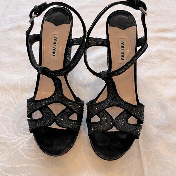 Miu miu sparkle wedge sandals 38 ( can fit up to 8.5 ) - Picture 1 of 12